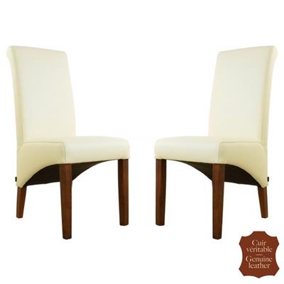 2 chaises colonial en cuir pleine fleur crème