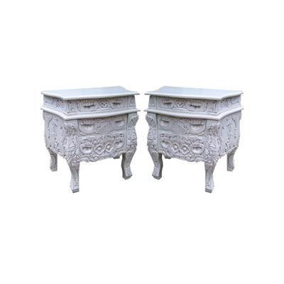 2 tables de chevet baroque rococo en acajou blanc Chambord