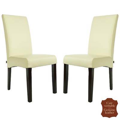 2 chaises en cuir de vachette pleine fleur beige Florence