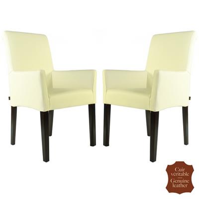 2 fauteuils en cuir véritable beige Palerme