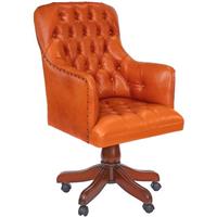 Fauteuil de bureau anglais Chesterfield en cuir marron Wingfield