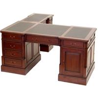 Bureau d'avocat avec angle style anglais victorien en acajou plateau noir Cambridge