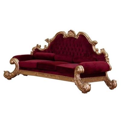 Canapé baroque royal en acajou massif doré et velours rouge Neverland