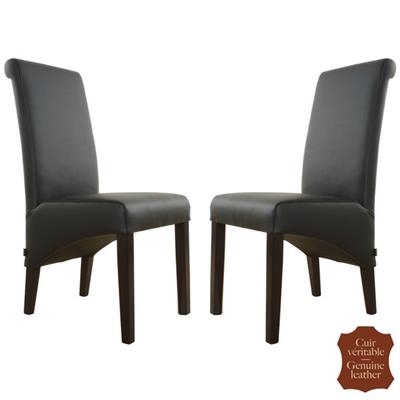 2 chaises en cuir pleine fleur de vachette noir Milan