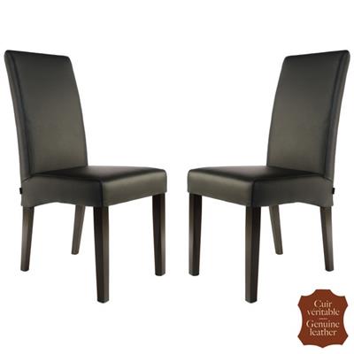 2 chaises en cuir de vachette pleine fleur noir Florence