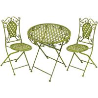 Table et deux chaises en fer forgé vert style anglais Oxford