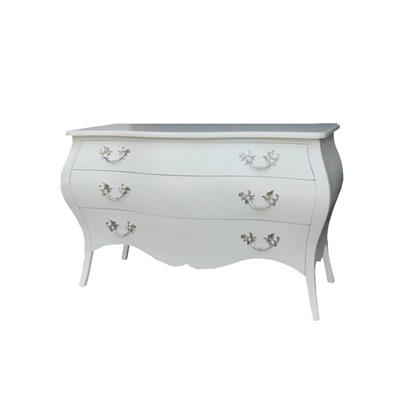 Commode baroque galbée en acajou massif blanc style Shabby Chic Rauzan