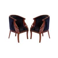 2 fauteuils gondole style Empire en acajou et velours noir Malmaison