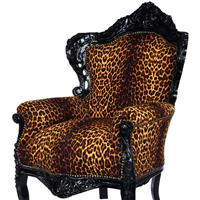 Fauteuil baroque en hêtre noir et léopard Stockholm