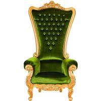 Trône baroque royal 202 cm en acajou doré velours vert Vendôme