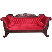 Canapé style colonial anglais en acajou et velours rouge Méridon