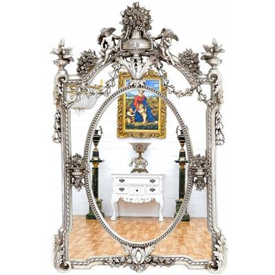 Grand miroir rococo 136x85 cm argenté Chenonceau