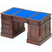 Bureau anglais en acajou style victorien plateau bleu Oxford