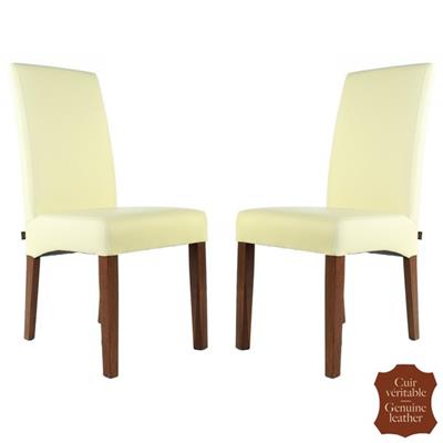 2 chaises en cuir pleine fleur vachette beige Florence