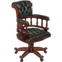 Fauteuil de bureau anglais en acajou cuir noir Oxford