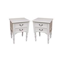 2 tables de chevet style Shabby Chic en acajou blanc Villebon