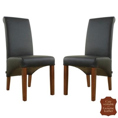 2 chaises colonial en cuir vachette noir Milan