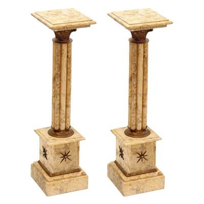 Paire de colonnes Empire en mabre beige 100 cm Chamilly