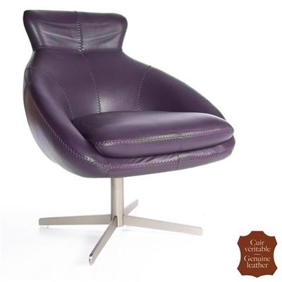 Fauteuil design pivotant en cuir de vachette mauve Catane