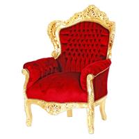 Fauteuil de père noël en bois doré et velours rouge Stockholm