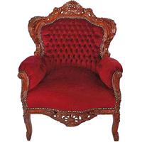 Fauteuil baroque en hêtre et velours rouge Stockholm