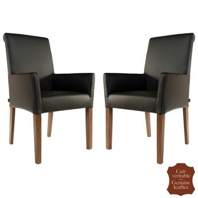 2 fauteuils colonial en cuir pleine fleur de vachette noir Palerme