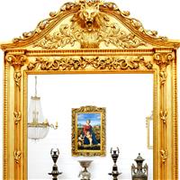 Miroir baroque royal 270x170 cm en bois doré tête de lion Louveciennes