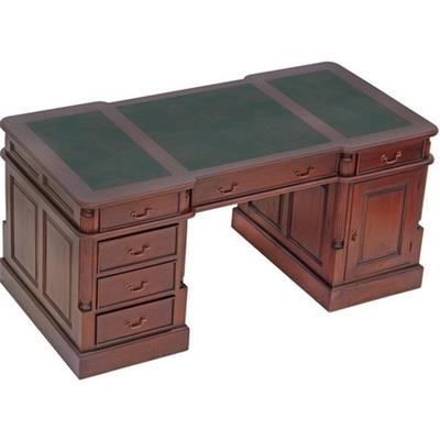 Bureau double anglais en acajou massif 180 cm plateau vert Bristol