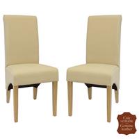 2 chaises en cuir de vachette pleine fleur beige Milan