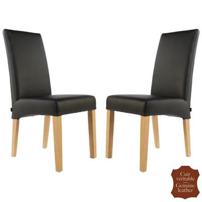 2 chaises en cuir pleine fleur de vachette noir Florence