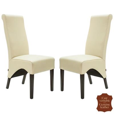 2 chaises design en cuir vachette crème Parme