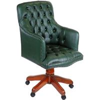 Fauteuil de bureau anglais en cuir vert Wingfield