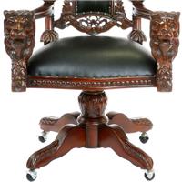 Fauteuil de bureau royal en acajou à têtes de lion Castle