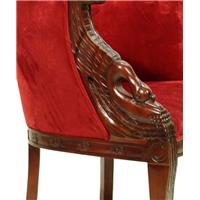 2 fauteuils gondole style Napoléon cols de cygne en acajou et velours rouge Malmaison