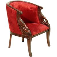 2 fauteuils gondole style Napoléon cols de cygne en acajou et velours rouge Malmaison