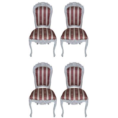 4 chaises style rococo en acajou massif blanc
