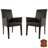 2 fauteuils colonial en cuir vachette pleine fleur noir Palerme