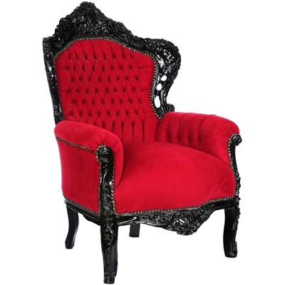 Fauteuil royal baroque velours rouge et noir Stockholm