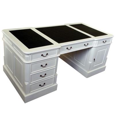 Bureau double anglais 180 cm en acajou massif laqué blanc Bristol