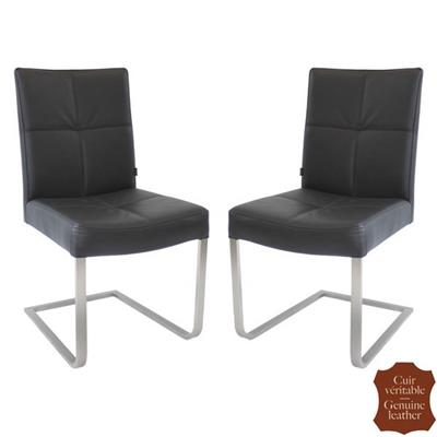 2 chaises en cuir de vachette pleine fleur noir Turin