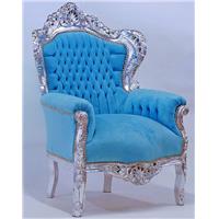 Fauteuil rococo en velours turquoise argent Stockholm