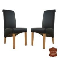 2 chaises en cuir de vachette pleine fleur noir Milan