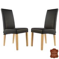 2 chaises en cuir pleine fleur de vachette noir Florence