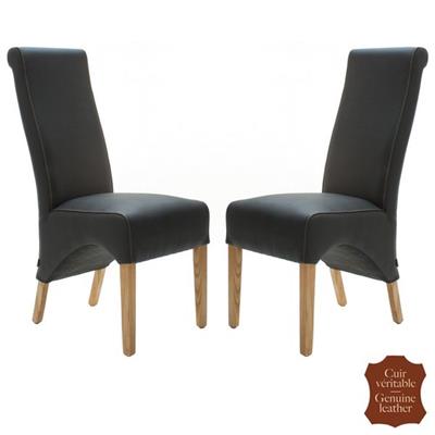 2 chaises contemporaines en cuir de vachette noir Parme