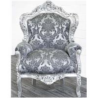 Fauteuil baroque royal en bois argenté Stockholm