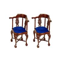2 chaises d'angle style victorien en acajou et velours bleu
