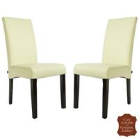 2 chaises en cuir de vachette pleine fleur beige Florence