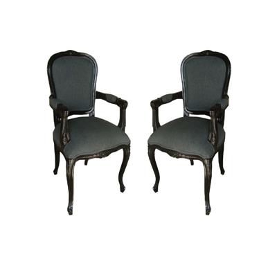 2 fauteuils style Louis XV en acajou noir