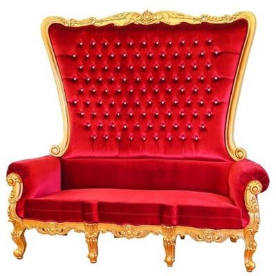 Canapé trône de mariage en acajou doré et velours rouge Kerazan