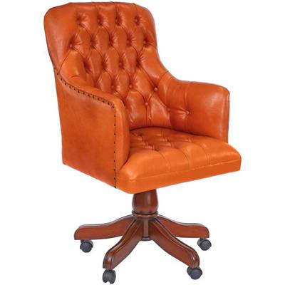 Fauteuil de bureau anglais Chesterfield en cuir marron Wingfield